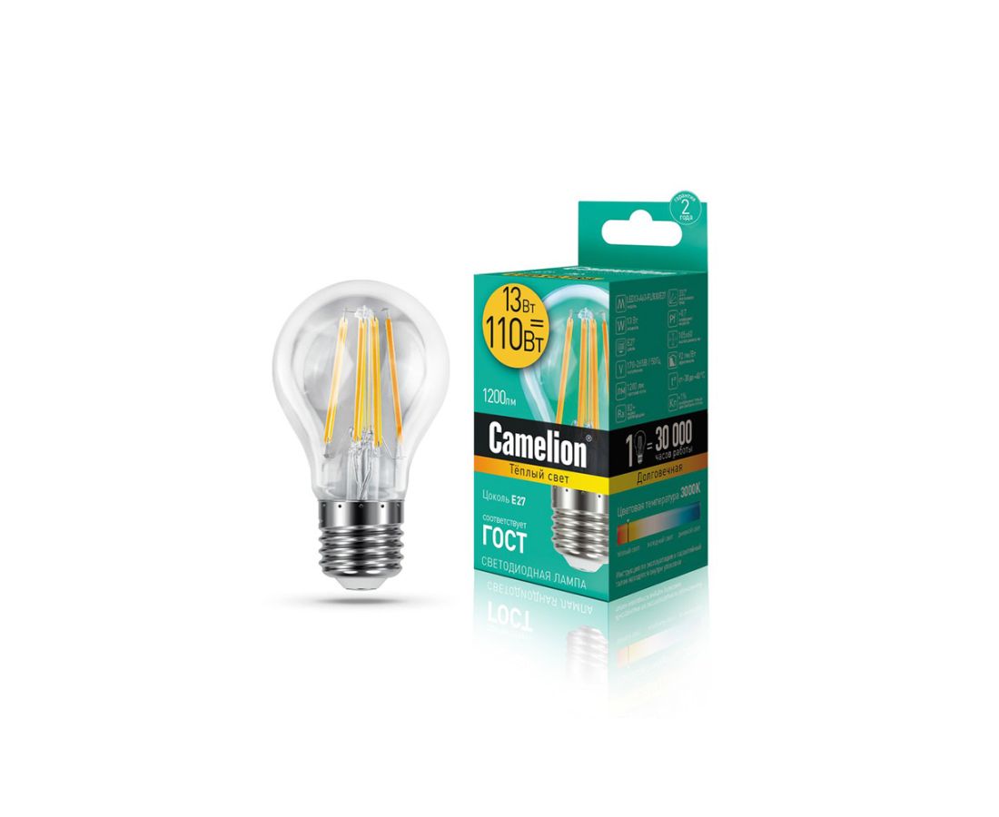 ფილამენტის ნათურა 13w ეკვივალენტი 110 Camelion A60FL830/E27 — ნათურა და ვაზნა
